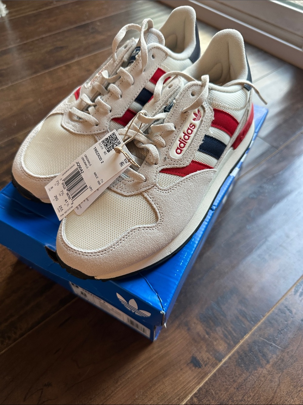 Adidas Treziod 2 Cream Sneakers with Red and Navy Stripes